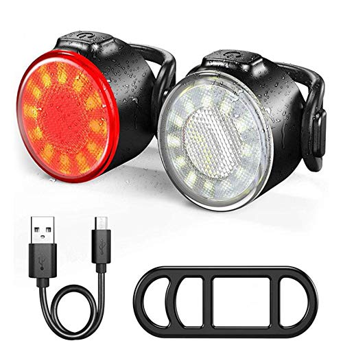 LSLEE Juego de luces para bicicleta recargable, luz LED delantera y trasera USB, 3 modos de luz, impermeable, ligera, duradera, se adapta a todas las bicicletas