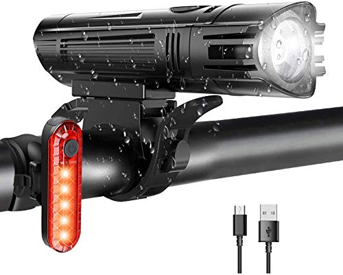LURICO Juego de luces LED para bicicleta, recargables e impermeables, USB, batería de litio de 2000 mAh y 400 lúmenes, 4 modos de iluminación