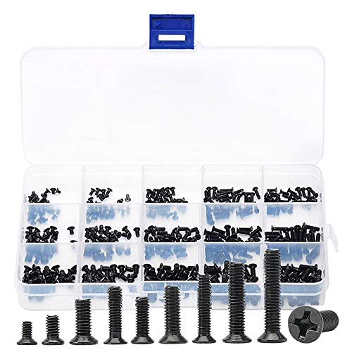 M2 M2.5 M3 Tornillo Plano, 450pcs Tornillos de Cabeza Plana Conjunto Micro Portátil Tornillos de Reparación de Tornillos de Cabeza Plana Kit de Surtido para Ordenador PC Pan Automático Electrónico