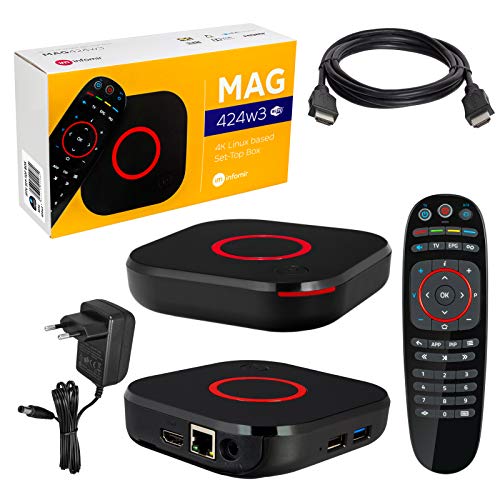 MAG 424w3 Decodificador de televisión, Infomir y HB-Digital original, 4K, IPTV, reproductor multimedia, televisión por internet, receptor IP, UHD 60 FPS, HDMI 2.0, HEVC H.256, admite ARM Cortex-A53