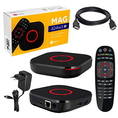 MAG 424w3 Decodificador de televisión, Infomir y HB-Digital original, 4K, IPTV, reproductor multimedia, televisión por internet, receptor IP, UHD 60 FPS, HDMI 2.0, HEVC H.256, admite ARM Cortex-A53 MAG 424w3 Decodificador de televisión, Infomir y HB-Digital original, 4K, IPTV, reproductor multimedia, televisión por internet, receptor IP, UHD 60 FPS, HDMI 2.0, HEVC H.256, admite ARM Cortex-A53