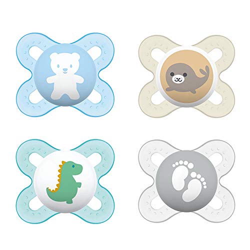 MAM Chupetes de silicona Skin Soft para recién nacidos y prematuros extra pequeños // 0 – 2 meses // Juego de 4 // Incluye 2 cajas de transporte para esterilizar MAM Chupetes de silicona Skin Soft para recién nacidos y prematuros extra pequeños // 0 – 2 meses // Juego de 4 // Incluye 2 cajas de transporte para esterilizar