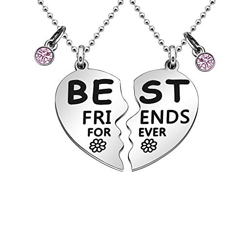 Maxforever Juego de collares con dijes BFF de regalo de la amistad con el texto "Best Friend Forever" (plata/rosa)