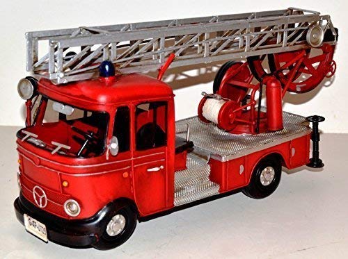 MB Bomberos Carro con Escaleras Chapa Estación Roja Modelo de Chapa Metal Lata Modelo Vintage Fire Truck Aprox. 38cm 37901
