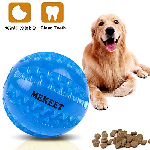 MEKEET Pelota de Juguete para Perros, Pelota de Juego de Limpieza de Dientes para Pelotas de Comida para Perros, Pelota para Masticar de Juguete Resistente a la mordedura no tóxica (Azul)