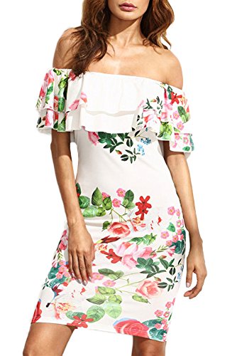 Minetom Verano Mujeres Fuera del Hombro Mini Vestido Retro Palacio Fuera del Hombro Flores Impreso Hoja De Loto Atractivo Elegante Moda Blanco ES 40 Minetom Verano Mujeres Fuera del Hombro Mini Vestido Retro Palacio Fuera del Hombro Flores Impreso Hoja De Loto Atractivo Elegante Moda Blanco ES 40