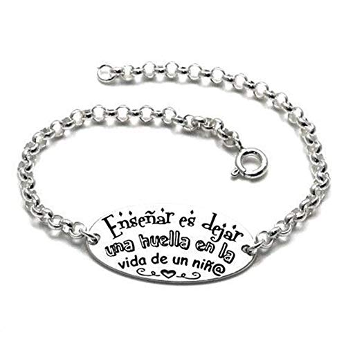 Minoplata Pulsera para maestras de Plata de Ley con Mensaje Grabado Enseñar es Dejar Huella Ideal si Quieres hacerle Fin de Curso