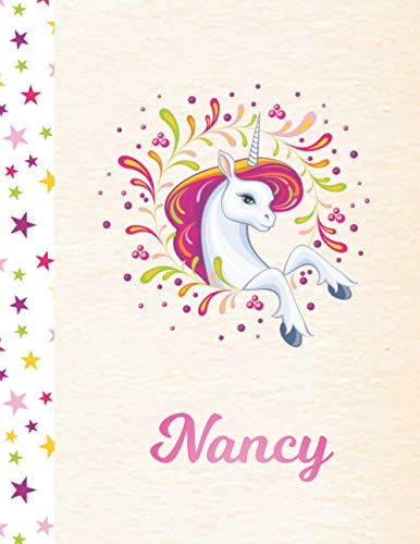 Nancy: Personalized Unicorn Blank Storybook Mid-Line Handwriting Paper for Girls - Pink First Name - 8.5 x 11 100 Pages. Write Stories, Doodle, Sketch, Create!