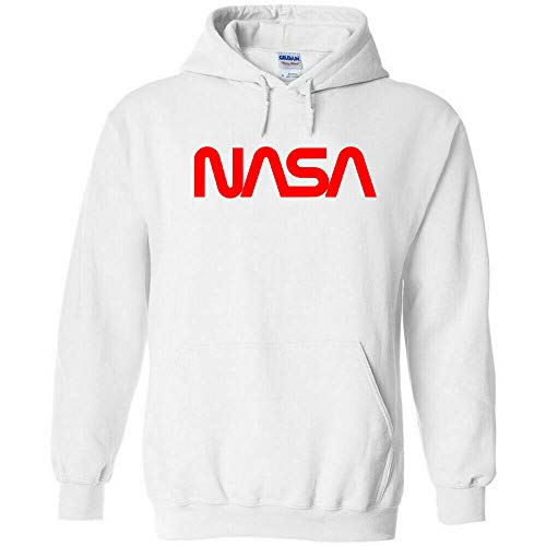 NASA Worm Red Logo Hoodie Moon Mars Space Station Aliens UFO Comet Meteor Youth Sweater WhiteL