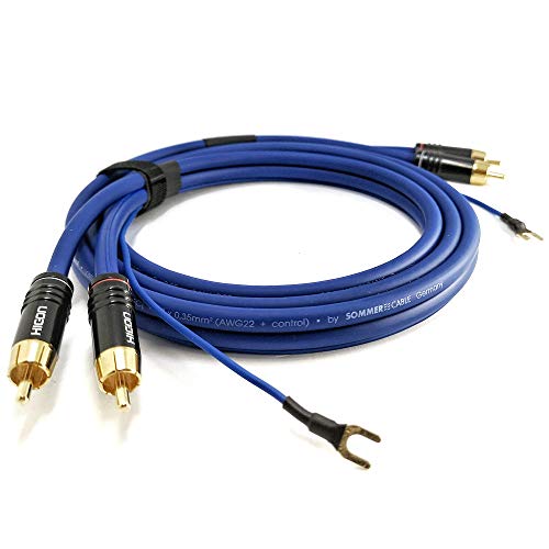 NF- Cable Phono 2,5m cable apantallado de señal de audio Sommer Cable 2x 0,35mm² más largo de tierra (2,6m) 1x 0,35mm² enchufe HICON CM06 enchapado en oro - SC81-K3-0250