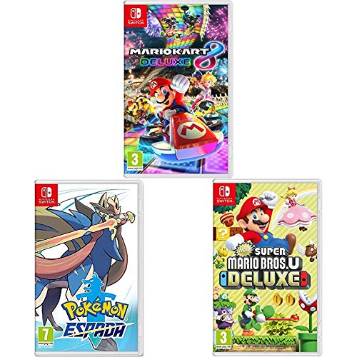 Nintendo Mario Kart 8 Deluxe + New Super Mario Bros. U Deluxe + Pokémon Espada Switch