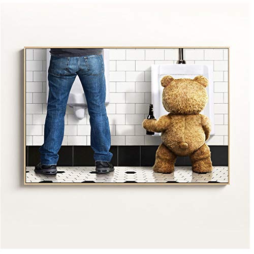 NO BRAND Funny Teddy Bear Man in Toilet Poster Nordic Humor Painting Modern Minimalist Wall Decoration Maison Bathroom Decor-50x70cm Sin Marco NO BRAND Funny Teddy Bear Man in Toilet Poster Nordic Humor Painting Modern Minimalist Wall Decoration Maison Bathroom Decor-50x70cm Sin Marco