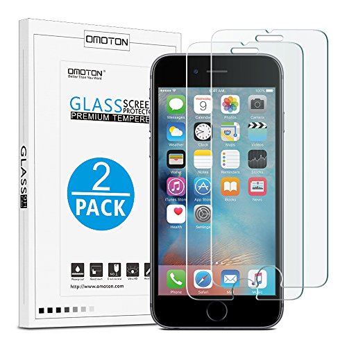 OMOTON [2 Unidades iPhone 6/ 6S Protector de Pantalla [2.5D/0.26mm] iPhone 6/ 6S Cristal Templado 9H Dureza, 99% Transparente, No-Burbujas, Garantía de por Vida