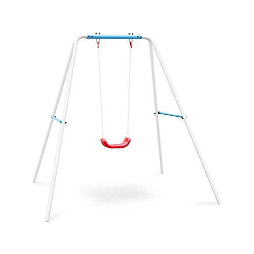 Oneconcept Miri Columpio Infantil para Exteriores (Asiento de plástico, Cuerda Alta Resistencia, Peso MAX 45kg, Estructura Acero, Apto niños 3 a 10 años, balancín Azul)