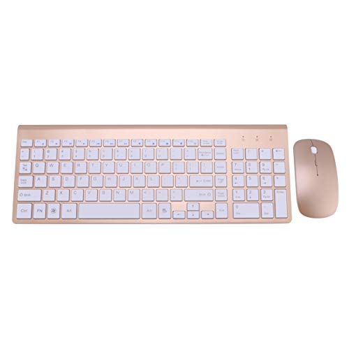 OSALADI Teclado de La Computadora Mouse de Tamaño Completo Juego de Teclado Y Mouse Inalámbricos Receptor Unificador para Windows Computadora de Escritorio Pc Portátil sin Batería de Oro