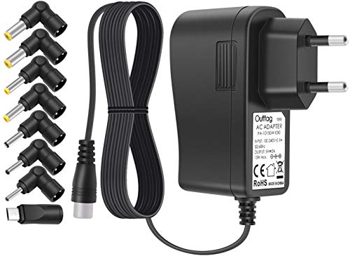 Outtag - Cargador adaptador universal de 15 W, 5 V, 3 A, fuente de alimentación con 8 conectores para router Bluetooth, altavoces, Kindle, cámaras de radio DVR Power Bank Scanner