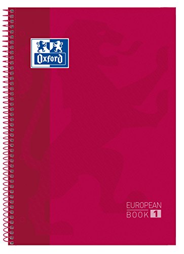 Oxford Classic - Pack de 5 Europeanbook-1 espiral, tapa extradura, A4+, cuadricula 5x5, rojo