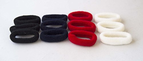 Pack de 12 gomas pelo tamaño pequeño blanco, rojo, azul marino y negro. Envío GRATIS 72h