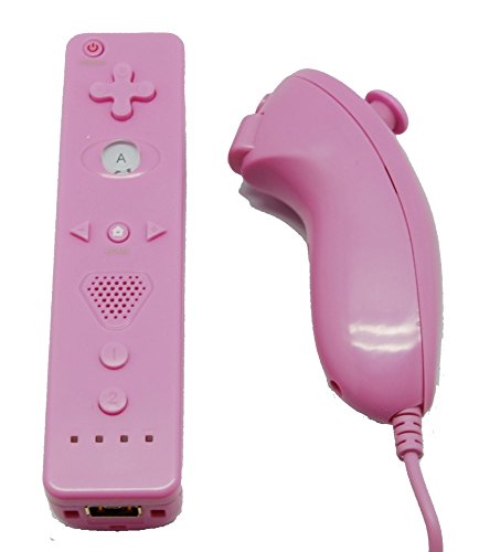 Pack Mando Wii Remote con Wii motion plus incorporado+ Nunchuck Compatible Wii Color ROSA