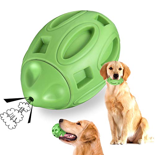 Pelota de entrenamiento para perros de goma natural duradera, juguete para masticar chirriante, limpieza de dientes interactiva, juguete de rugby, pelota de juego para ejercicios para mascotas