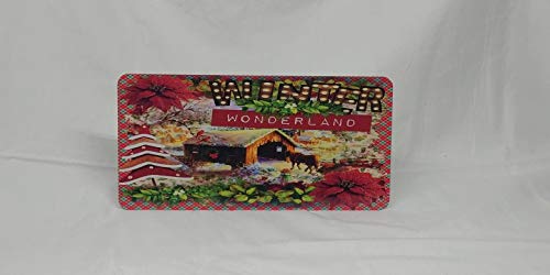 Placa de metal con diseño de corona de No Brands, Winter Wonderland, señal de Navidad, flor de pascua, puente cubierto, trineo de caballo, decoración de invierno Placa de metal con diseño de corona de No Brands, Winter Wonderland, señal de Navidad, flor de pascua, puente cubierto, trineo de caballo, decoración de invierno