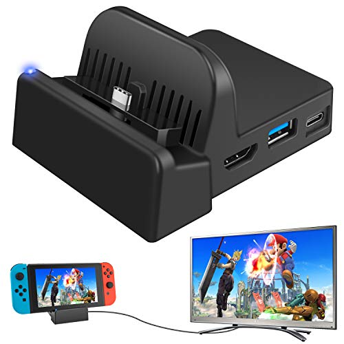 Ponkor Base de Carga para Nintendo Switch, Mini Switch TV Dock Soporte de Carga, Protable Adaptador HDMI Reemplazo de Carga para Nintendo Switch con USB 3.0 LED Light