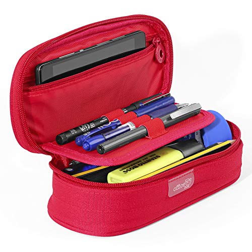 PracticOffice - Estuche Multiuso Megapak Oval para Material Escolar, Neceser de Viaje o Maquillaje. Medida 22 cm. Color Rojo