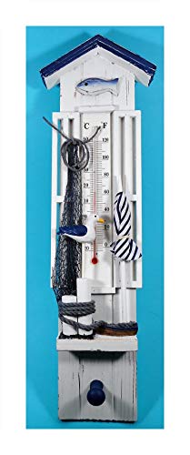 Rahlf Estación meteorológica con termómetro y perchero marítimo, 41 x 13 cm, con red de gaviota, paraguas, decoración 39.0930