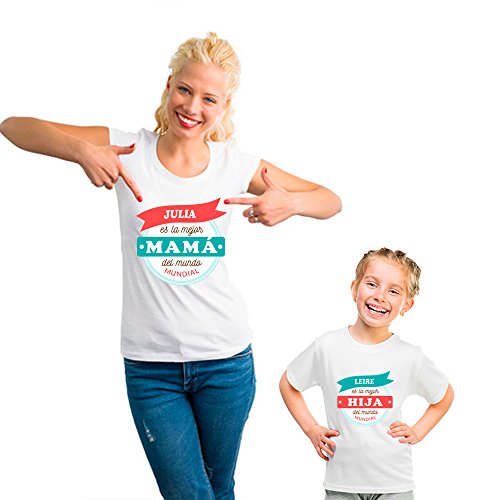 Regalo Personalizado para Madres: Pack de Camiseta para mamá + Camiseta para niño/a o Body para bebé 'Mejor mamá y Mejor Hijo/a' Personalizados con Sus Nombres