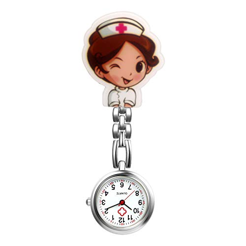 Reloj de enfermera con segunda mano para enfermeras y mujeres, 1-5 unidades, diseño de dibujos animados con clip, colgante de solapa para colgar en la clínica, estetoscopio, insignia de cuarzo
