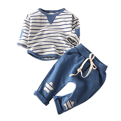 RETUROM Conjuntos de Ropa de Invierno, Casual niños algodón Stipe Camiseta Star Pantalones sólidos (0-6M, Azul)