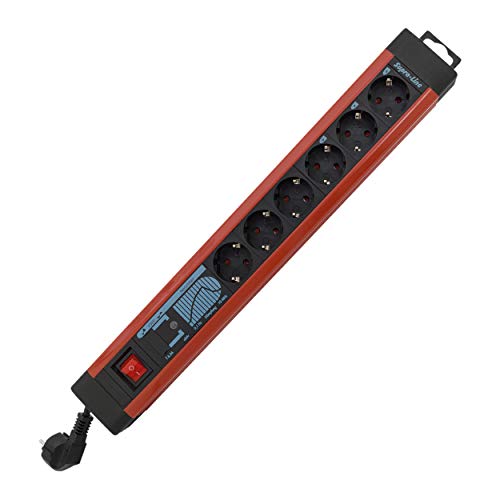 REV 6-f. PC Socket Line - Regleta (3,0 m, 250 V, 3500 W, 16 A, 3 m, 460 x 43 x 67 mm), Negro