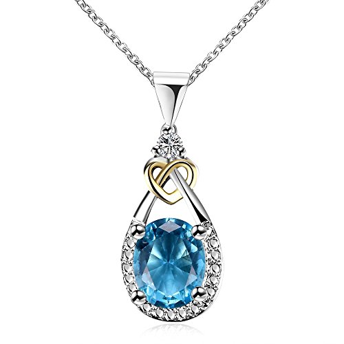 ROMAD - Collar Chapado en Plata con Colgante Azul Natural de Piedra Preciosa de Corte Pera para Mujeres y niñas