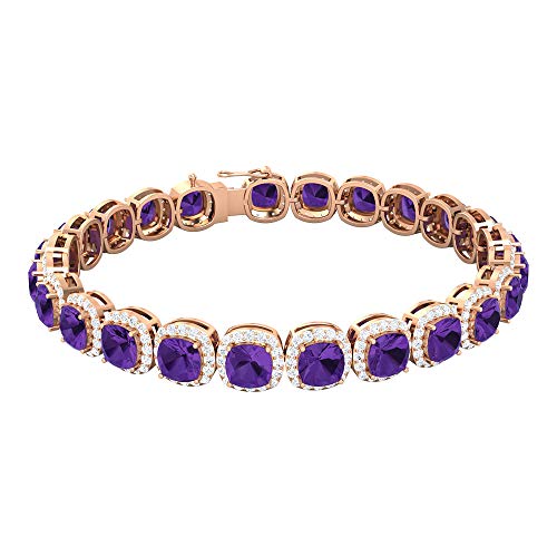 Rosec Jewels 14 quilates oro rosa cojín Round Brilliant Purple Creado en laboratorio de lavanda Moissanite