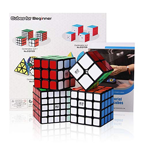 ROXENDA Speed Cube Bundle, Cubos de Velocidad de 2x2 3x3 4x4 5x5 Qiyi Cube con Caja de Regalo, Tutorial Secreto para Speed Cubes (T1)