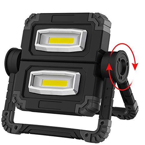 RUNACC LED Luz de trabajo Plegable Foco Led Bateria Recargable Portátil Luz de inundación Luz Camping con rotación de 360 ° (Negro)