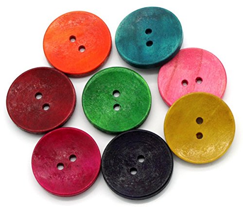 Sadingo Botones de madera de 30 mm, botones decorativos, botones de colores rojo, verde, amarillo, azul y rosa, botones grandes para niños, manualidades, costura, 50 unidades