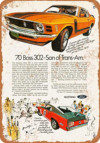 Scott397House Metal Tin Sign, 1970 Ford Mustang Boss 302 Vintage Wall Plaque Man Cave Poster Decorative Sign Home Decor for Indoor Outdoor Birthday Gift 8x12 Inch