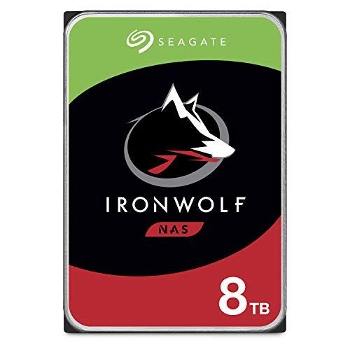 Seagate IronWolf, 8 TB, NAS, Disco duro interno, HDD, CMR 3.5" SATA 6 Gb/s, 7200 r.p.m., caché de 256 MB para almacenamiento conectado a red RAID y 3 años de servicios Rescue (ST8000VNZ04)