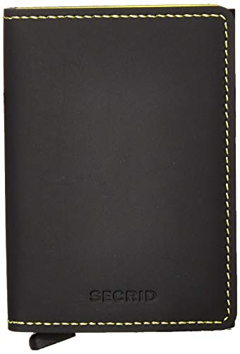 SECRID - Cartera delgada de cuero mate genuino RFID caja de tarjeta segura para max 12 tarjetas (negro amarillo)