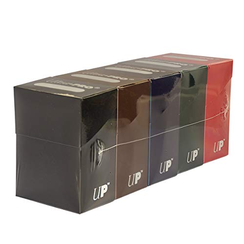 Set of Five New Ultra-Pro Deck Boxes (Dark Colors Incl. Black, Blue, Brown, Green, and Red) For Magic/Pokemon/YuGiOh Cards by UltraPro