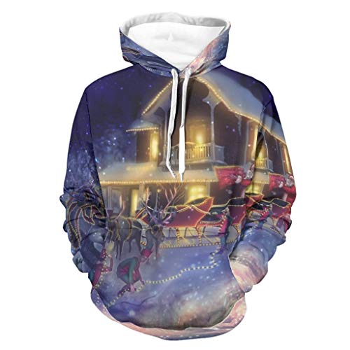Shinelly Sudadera con capucha para hombre con diseño de árbol de Navidad, Papá Noel y trineo blanco XXXXXL Shinelly Sudadera con capucha para hombre con diseño de árbol de Navidad, Papá Noel y trineo blanco XXXXXL