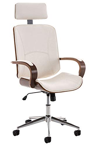 Silla De Oficina Dayton con Estructura De Madera & Tapizado En Cuero PU I Silla Ejecutiva con Base De Metal I Silla Ergónomica I Color:, Color:Nuez/Blanco