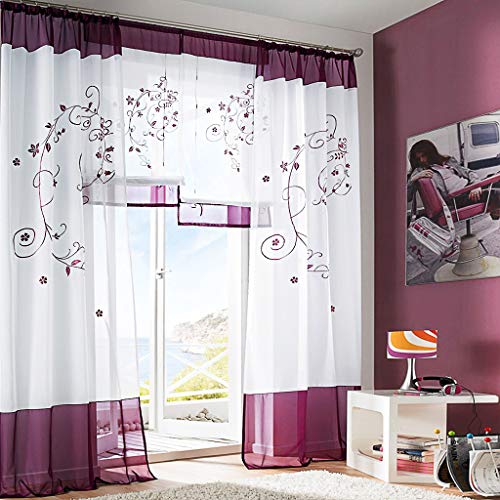 SIMPVALE - Juego de 2 Cortinas Bordadas con Trabillas Ancho 140 cm, Poliéster (Altura 175cm, púrpura)