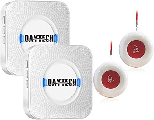 Sistema de botones de llamada Daytech Alarma inalámbrica de atención personal SOS de asistencia al paciente de más de 200 pies de alcance (2 botones + 2 receptores)