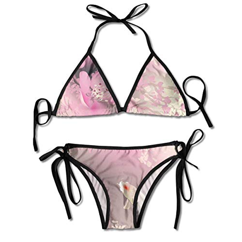 Sistemas de Bikini para Mujer Impresos Koi de la Flor de Cerezo Rosada, Traje de baño de la Playa del Traje de baño del triángulo