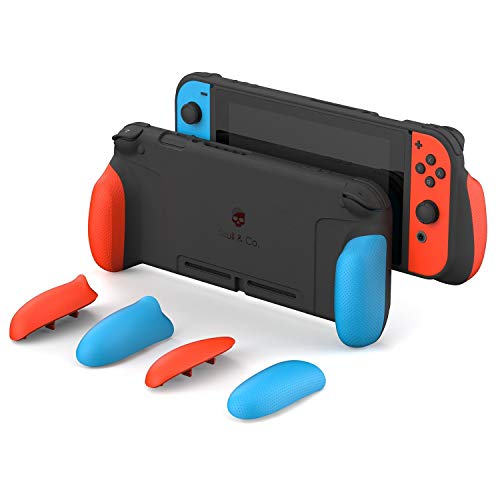 Skull & Co. GripCase: A Dockable Protective Case with Replaceable Grips [to fit All Hands Sizes] for Nintendo Switch [No Carrying Case]- Neon Red & Blue