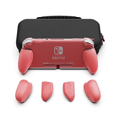 Skull & Co. GripCase Lite Bundle: A Comfortable Protective Case with Replaceable Grips [to fit All Hands Sizes] for Nintendo Switch Lite- Coral