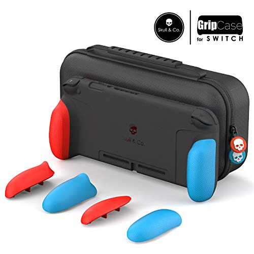 Skull & Co. GripCase Set: A Dockable Protective Case with Replaceable Grips [to fit All Hands Sizes] for Nintendo Switch - Neon Red & Blue