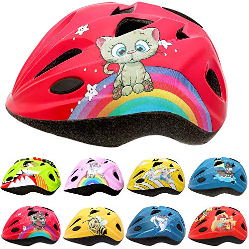 Skullcap® Casco de bicicleta para niños para patinetes urbanos, longboard, scooters, casco rojo para patines en línea, patines de hielo y patines de ruedas diseñados por profesionales, lindo gato...